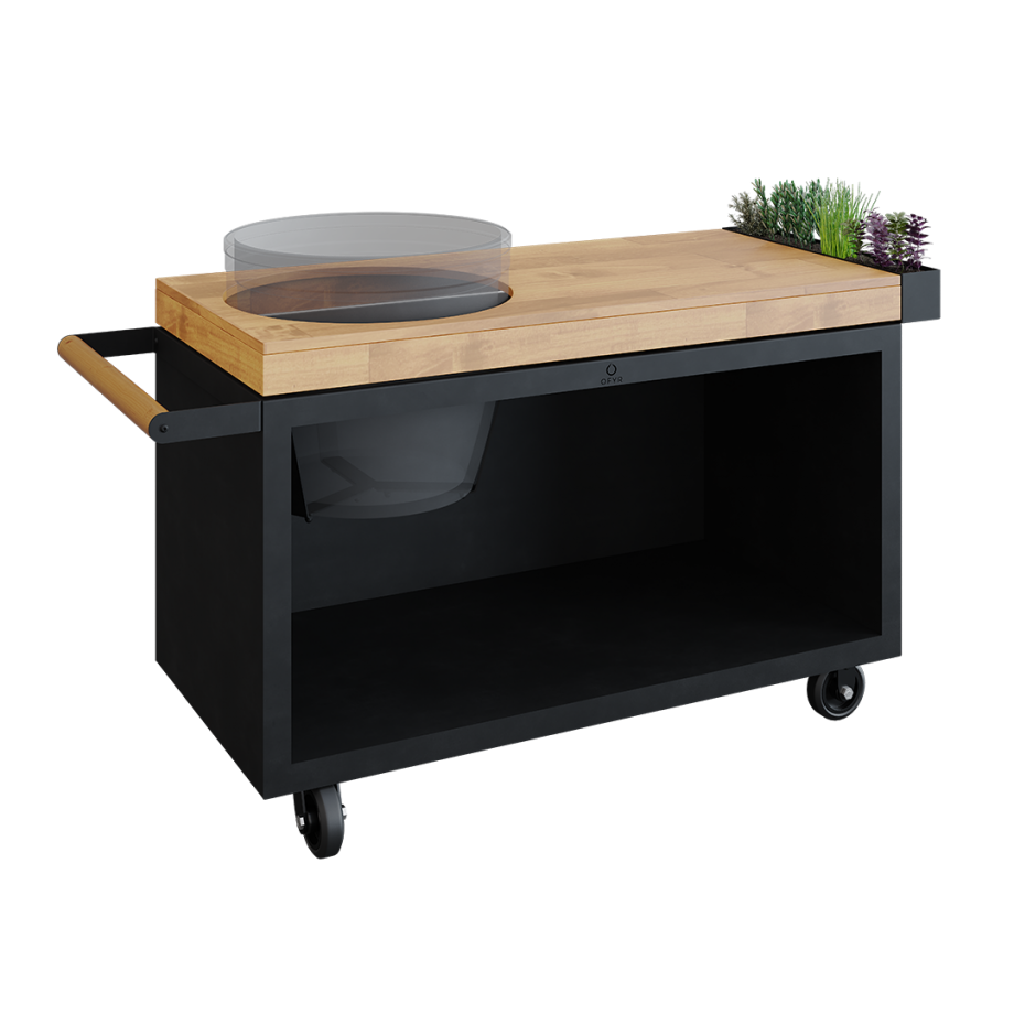 Ofyr, Kamado Table Black 135 PRO Teak Hout BGE